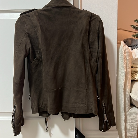 All Saints Brown/Olive Suede Leather jacket with matte black accents - Picture 7 of 8